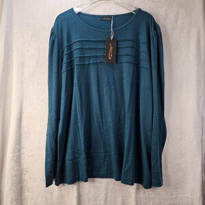 Ofeefan Women Shirt Long Sleeve Turquoise Blue Pullover Top Size 3XL Casual